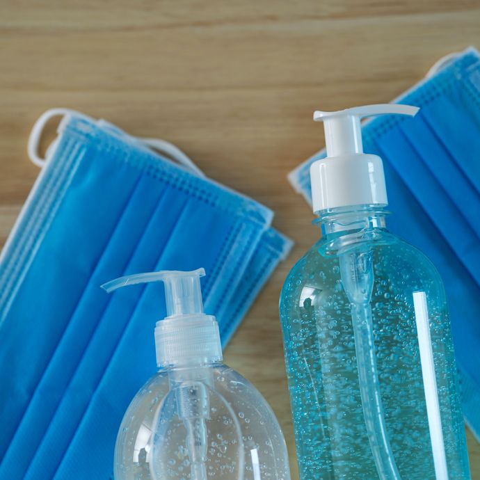 Face coverings and hand sanitiser