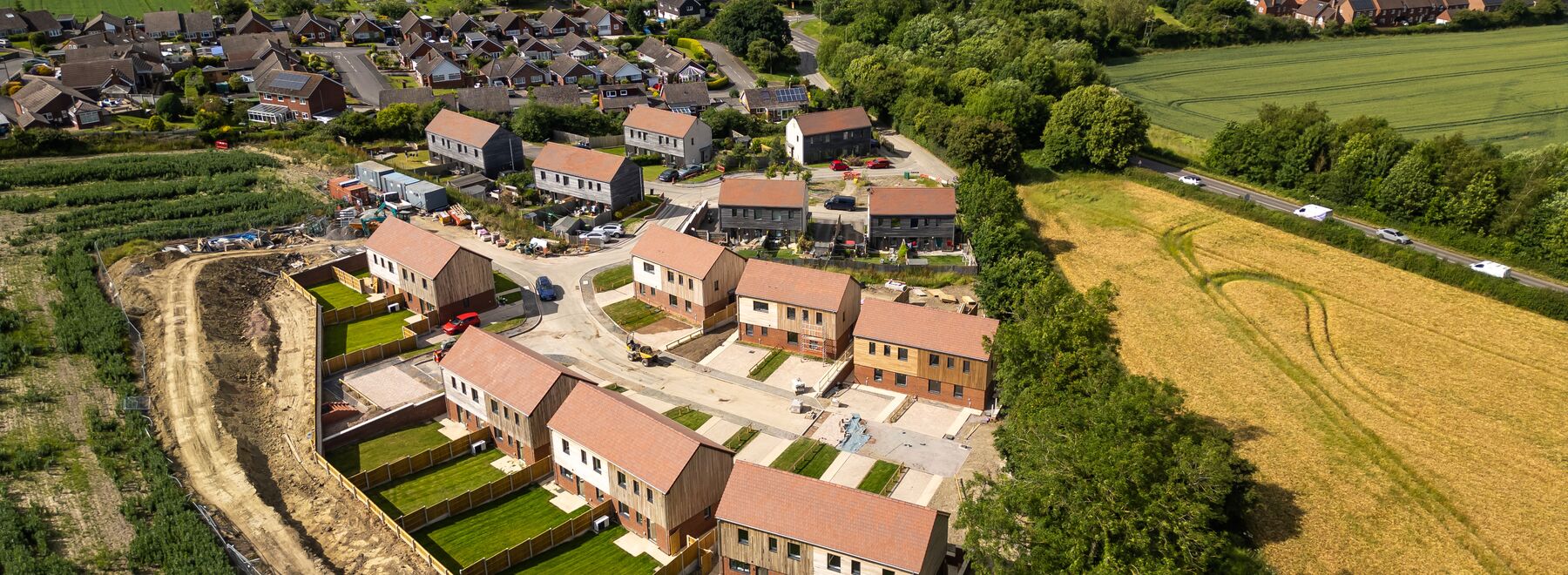 An aerial view of houses in Much Wenlock