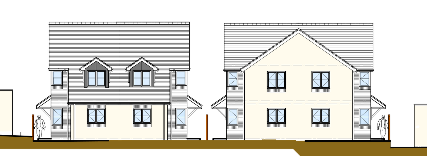 Four buildings drawn as a sketch