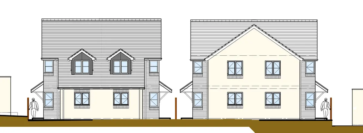 Four buildings drawn as a sketch