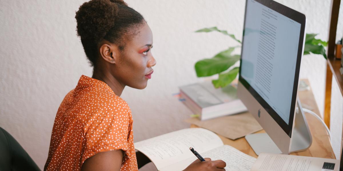 lady at computer learning