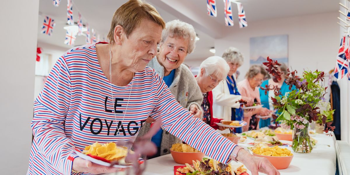 Residents at our Whitefriars Indepedent Living Centre in Ludlow, Shropshire enjoy a Platinum Jubilee buffet. 