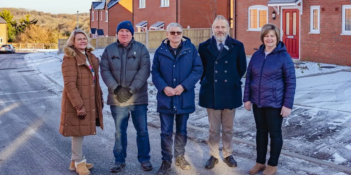 Local Councillors joined Connexus representatives on a visit to the new development at Broseley. (From L-R: Amanda Knowles, Head of Development, Cllr. Andy Taylor, Cllr. Ian West (Town Mayor), Cllr. Peter Smith, Tina Porter, Development Co-Ordinator