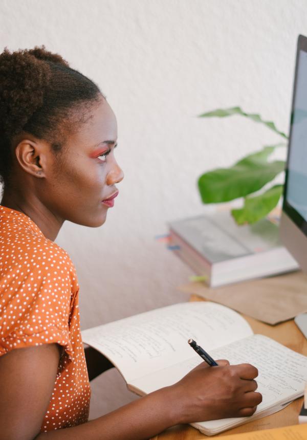 lady at computer learning