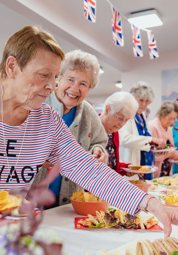 Residents at our Whitefriars Indepedent Living Centre in Ludlow, Shropshire enjoy a Platinum Jubilee buffet.