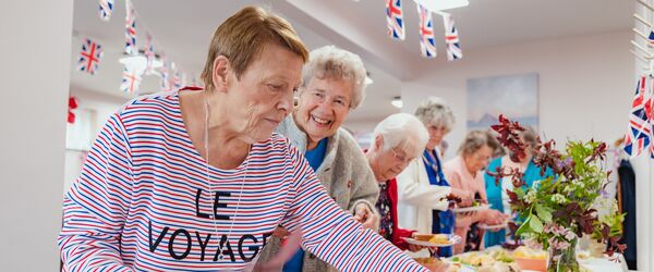 Residents at our Whitefriars Indepedent Living Centre in Ludlow, Shropshire enjoy a Platinum Jubilee buffet. 