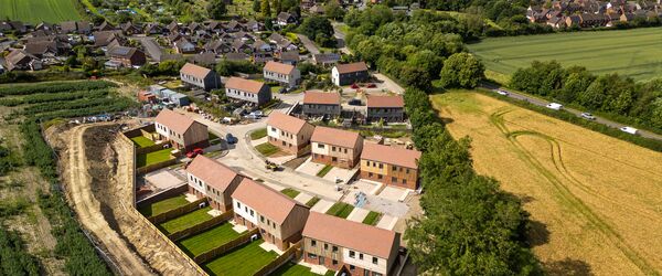 An aerial view of houses in Much Wenlock