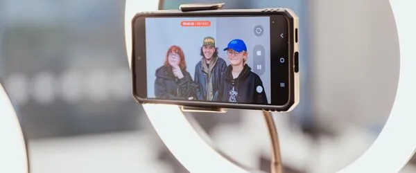 Podcasting using a mobile phone and ring light
