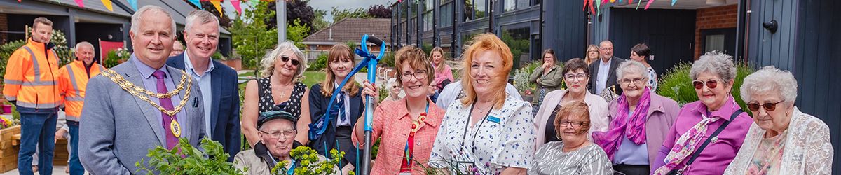 The Mayor of Wem, Councillor Peter Broomhall, officially opens the revamped community garden at our Westlands Independent Living Centre.