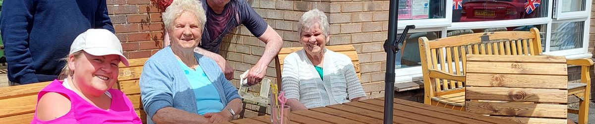 Residents at Independent Living Scheme at St Mary's Place, Cleobury Mortimer, Shropshire enjoy outdoor furniture