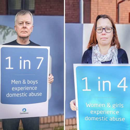 Richard and Christine with Domestic Abuse stats