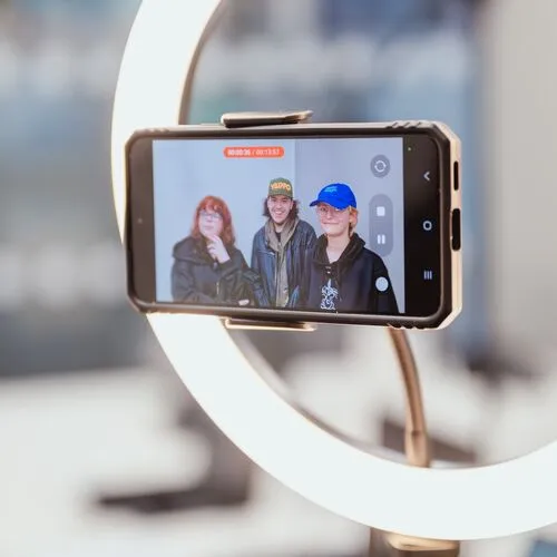 Podcasting using a mobile phone and ring light